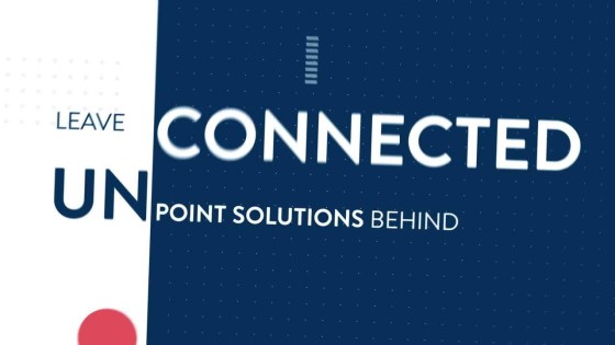 Leave unconnected point solutions behind text over a blue background with a red circle on the left.